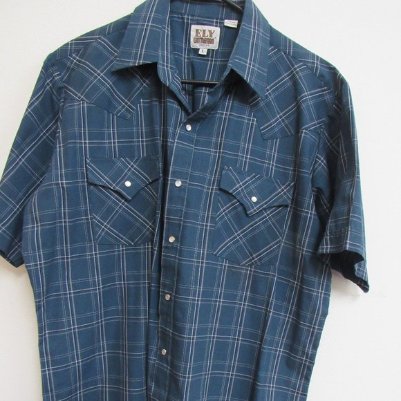 Ely Cattleman Short Sleeve Pearl Snap Large